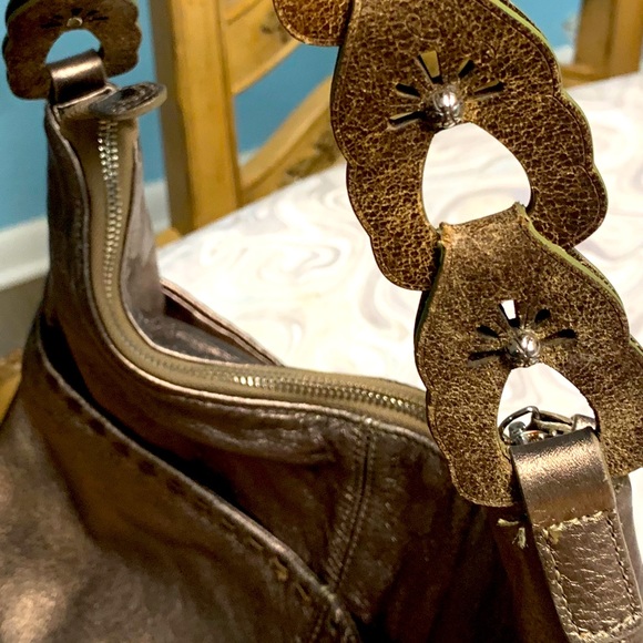 Brighton VTG Kodiak Soft Pebbled Leather 4-pocket Purse Metallic/Bronze Hobo Bag - Picture 4 of 9